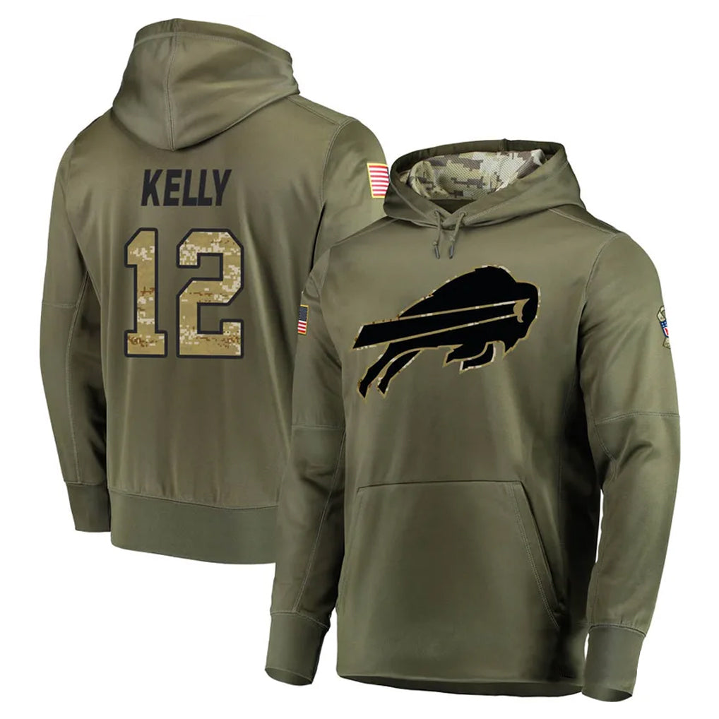Kdoa B.Bills #12 Jim Kelly Player Olive Salute to Service Hoodies Game Stitched Jerseys