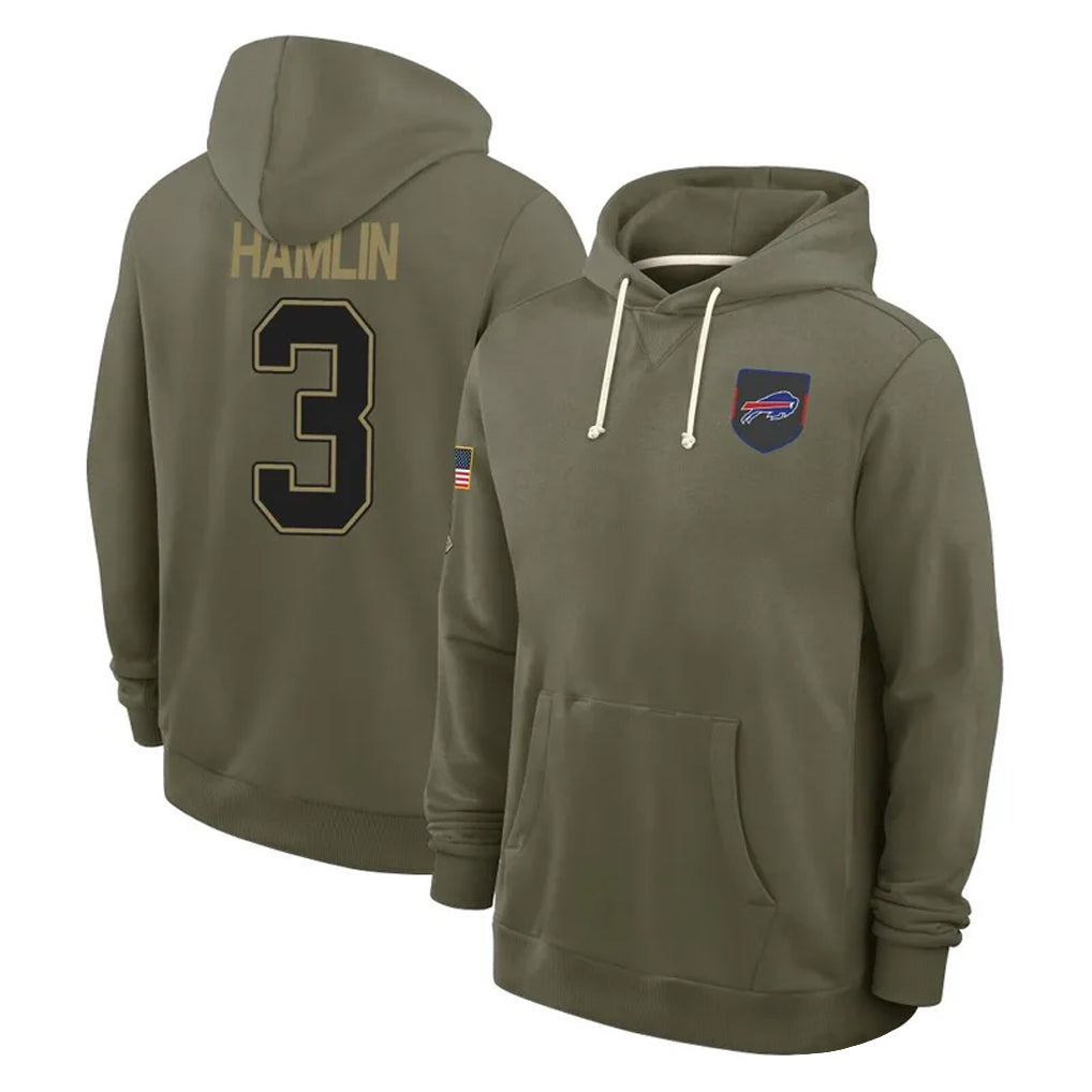 Kdoa B.Bills #3 Damar Hamlin Player Olive Salute To Service Hoodies Game Stitched Jerseys