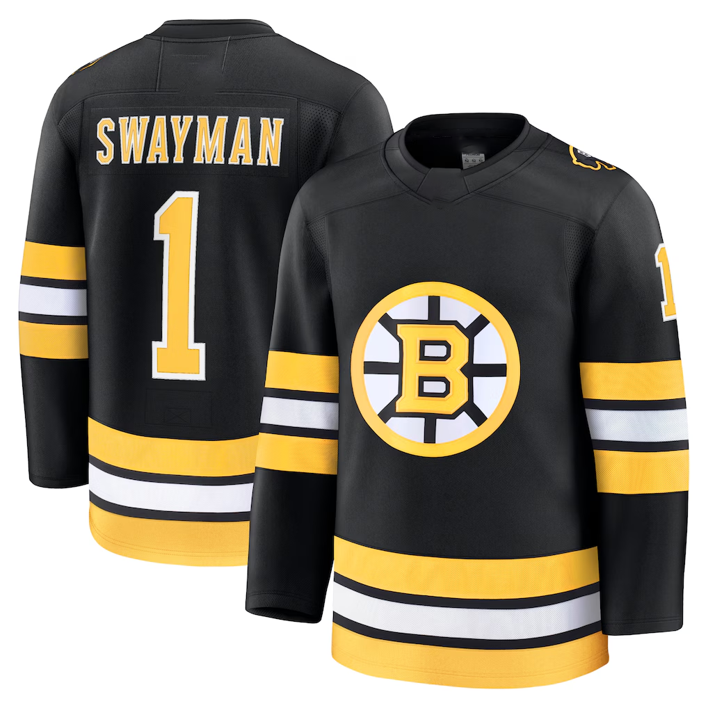 Kdoa B.Bruins #1 Jeremy Swayman Black Home Premium Stitched Jerseys