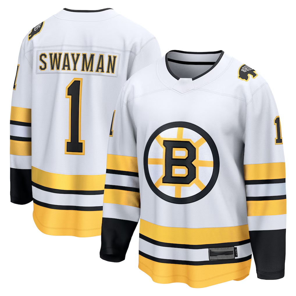 Kdoa B.Bruins #1 Jeremy Swayman White Away Breakaway Player Stitched Jerseys