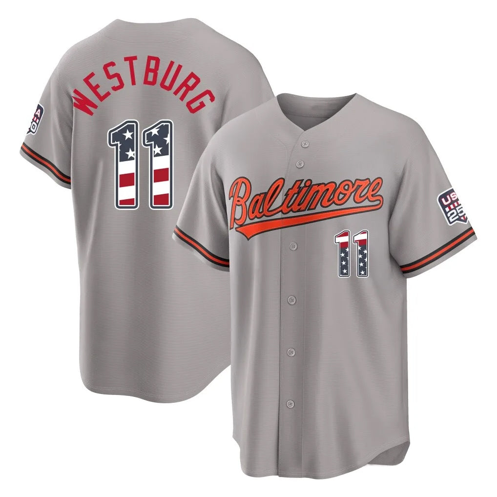 Kdoa B.Orioles #11 Jordan Westburg Player Gray USA 250 Fourth of July Home Game Stitched Jerseys