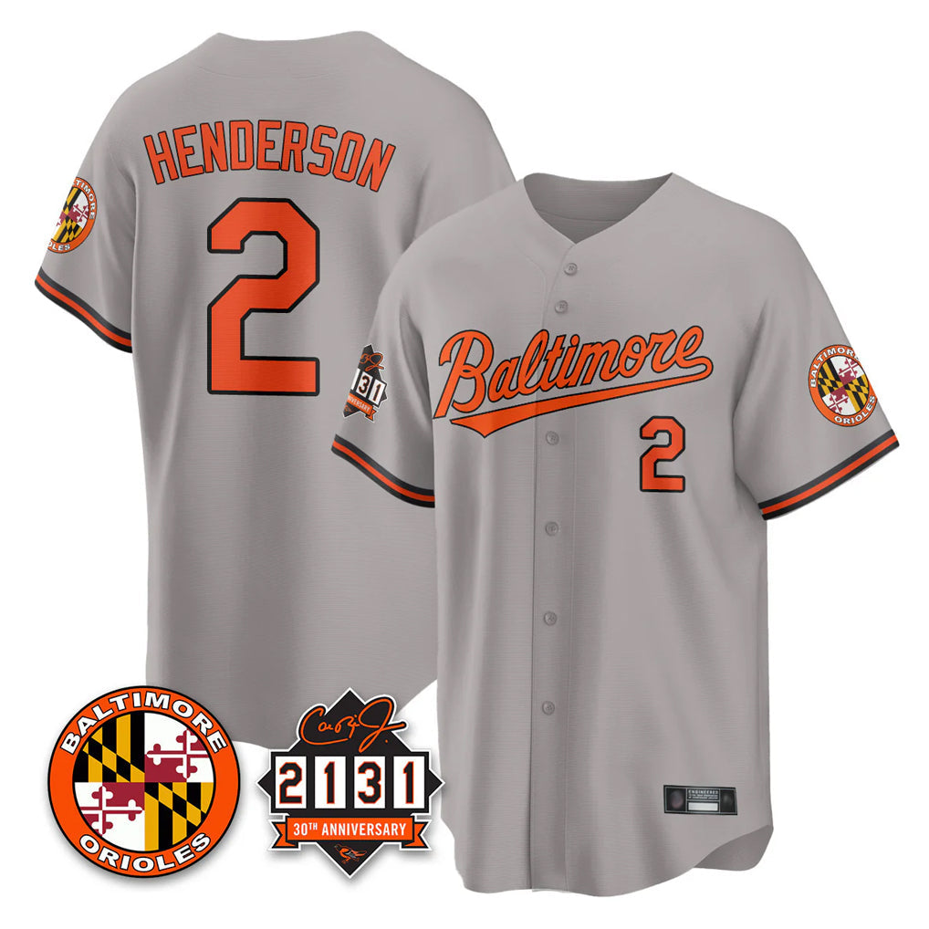 Kdoa B.Orioles #2 Gunnar Henderson Player Gray 30th Anniversary of 2131 Home Game Stitched Jerseys
