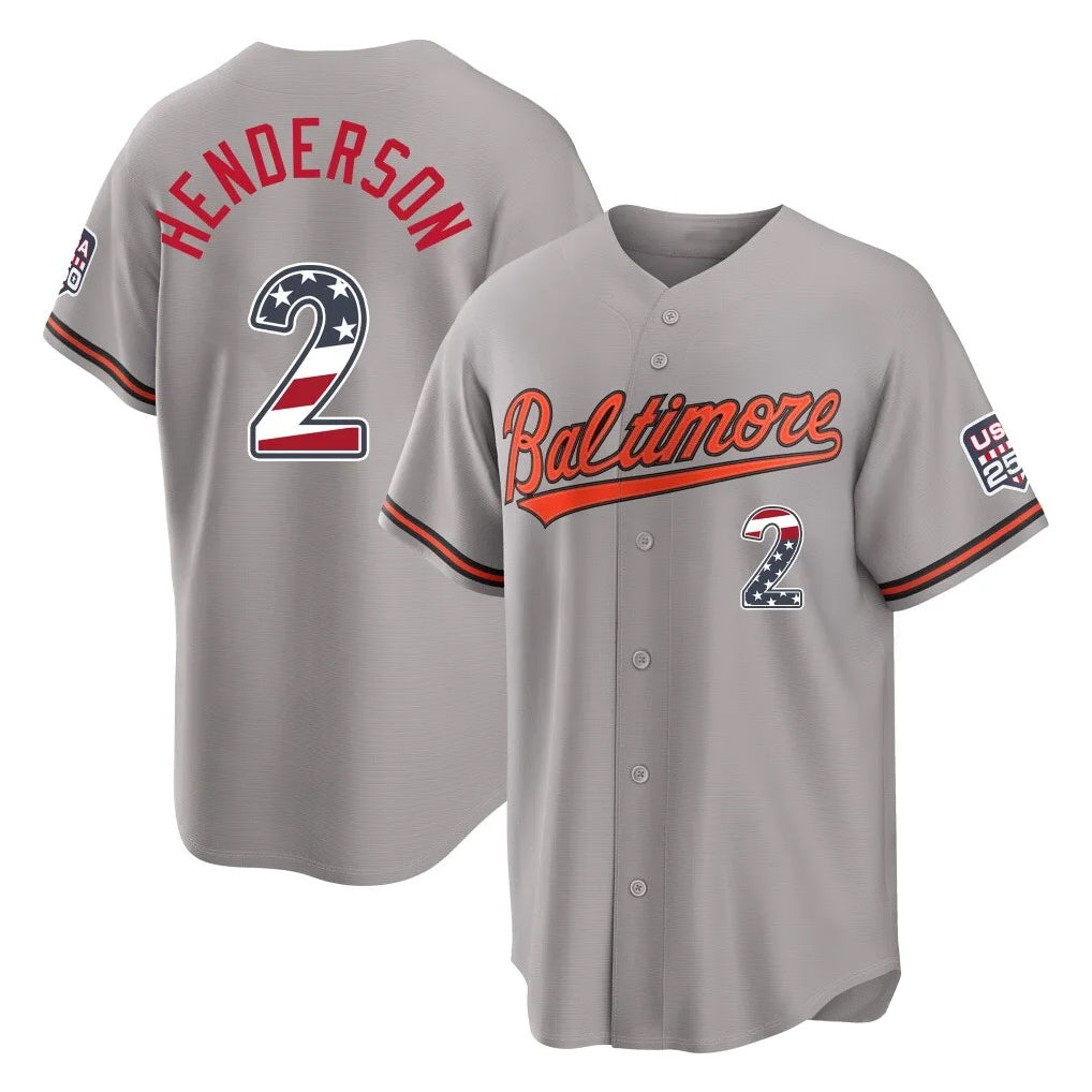 Kdoa B.Orioles #2 Gunnar Henderson Player Gray USA 250 Fourth of July Home Game Stitched Jerseys