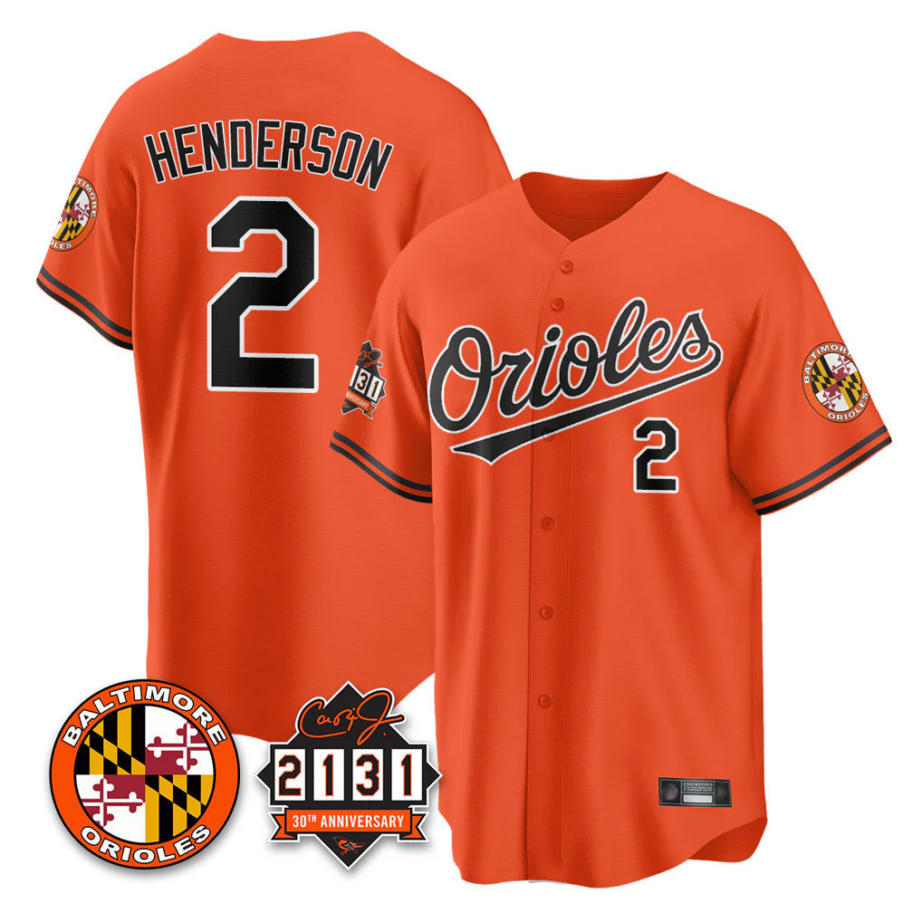 Kdoa B.Orioles #2 Gunnar Henderson Player Orange 30th Anniversary of 2131 Home Game Stitched Jerseys