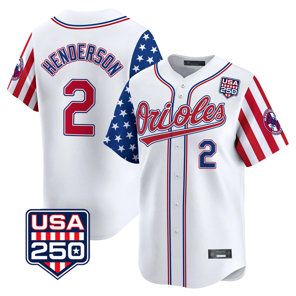 Kdoa B.Orioles #2 Gunnar Henderson Player White USA 250 Independence Day Vapor Premier Home Game Stitched Jerseys