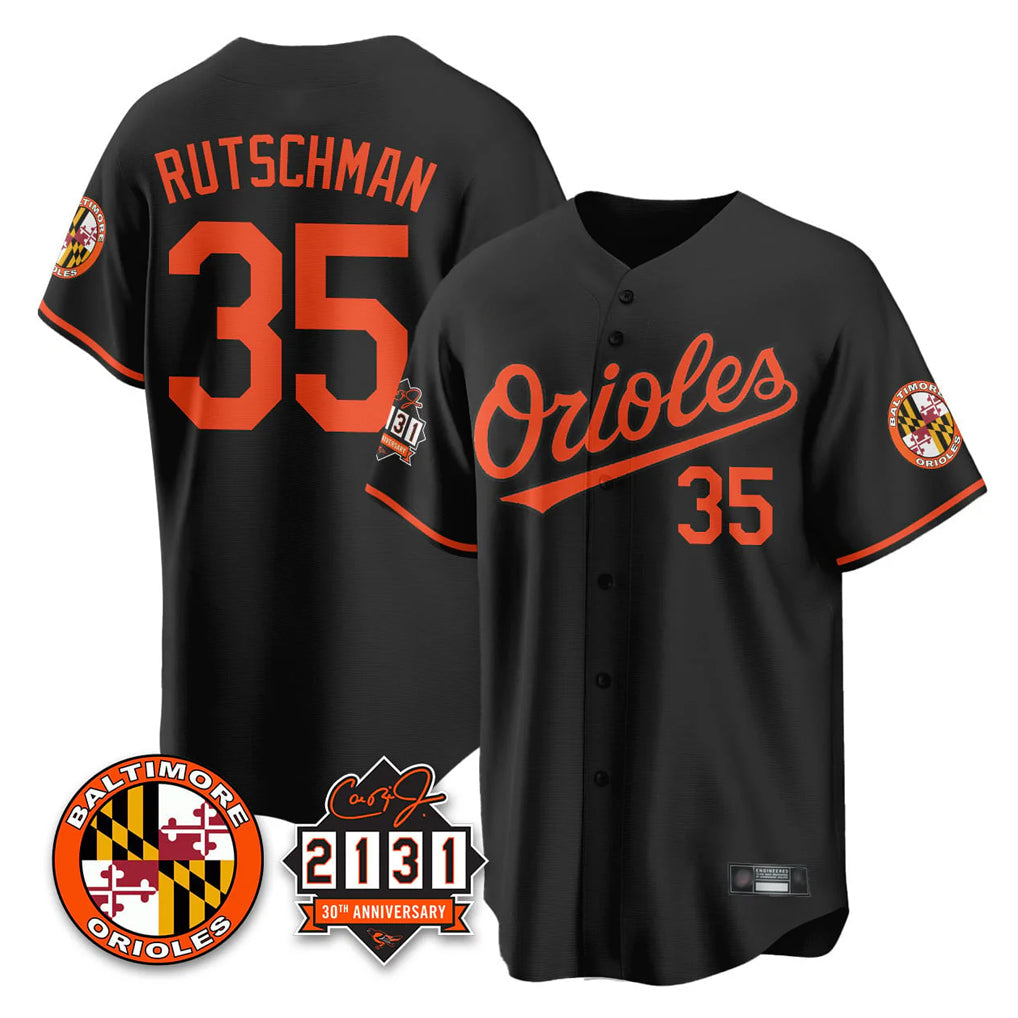 Kdoa B.Orioles #35 Adley Rutschman Player Black 30th Anniversary of 2131 Home Game Stitched Jerseys