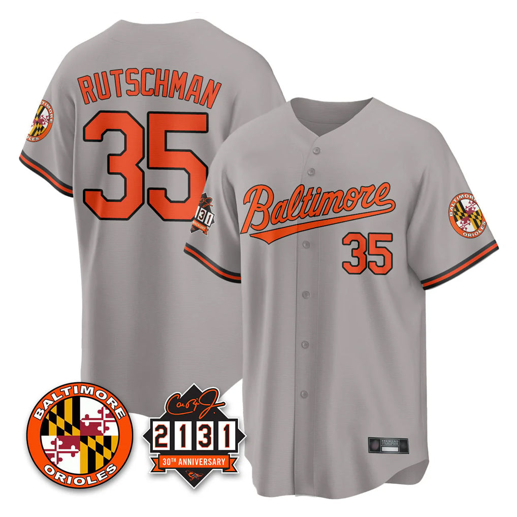 Kdoa B.Orioles #35 Adley Rutschman Gray 30th Anniversary of 2131 Home Game Stitched Jerseys