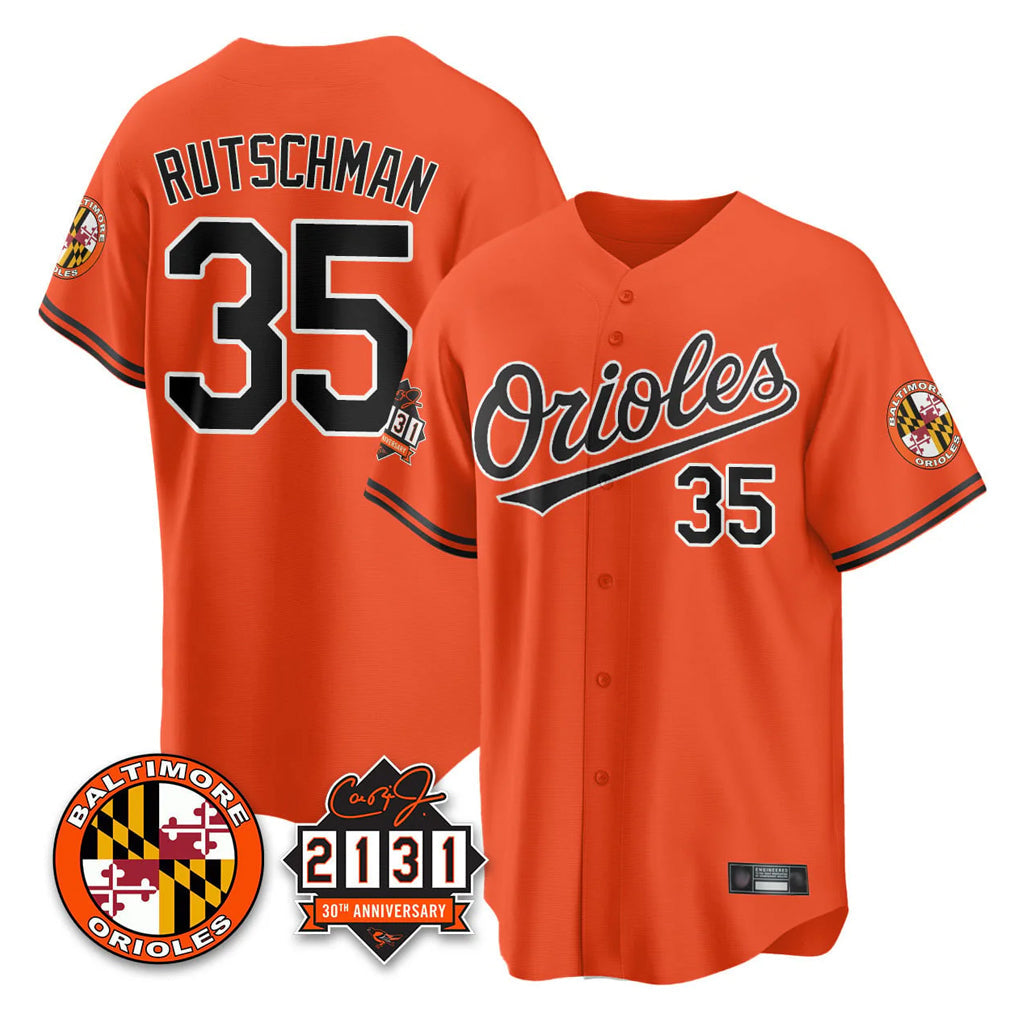 Kdoa B.Orioles #35 Adley Rutschman Orange 30th Anniversary of 2131 Home Game Stitched Jerseys