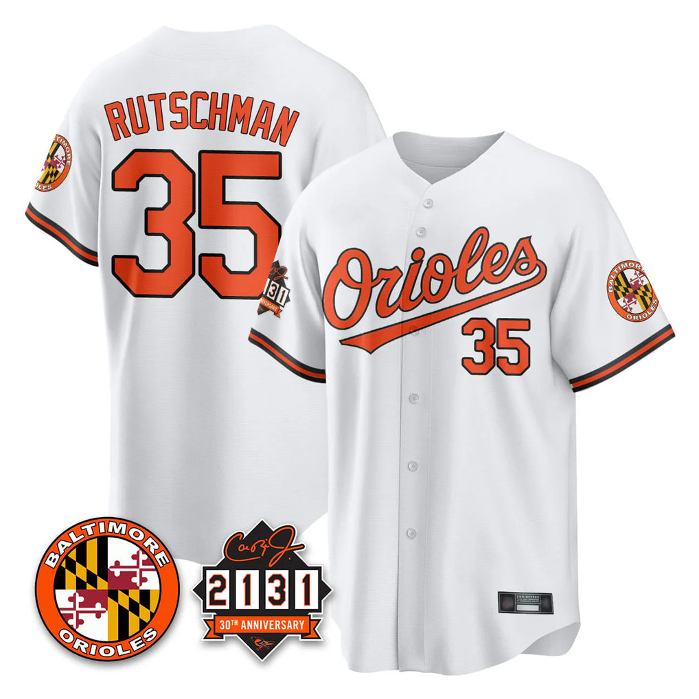 Kdoa B.Orioles #35 Adley Rutschman White 30th Anniversary of 2131 Home Game Stitched Jerseys