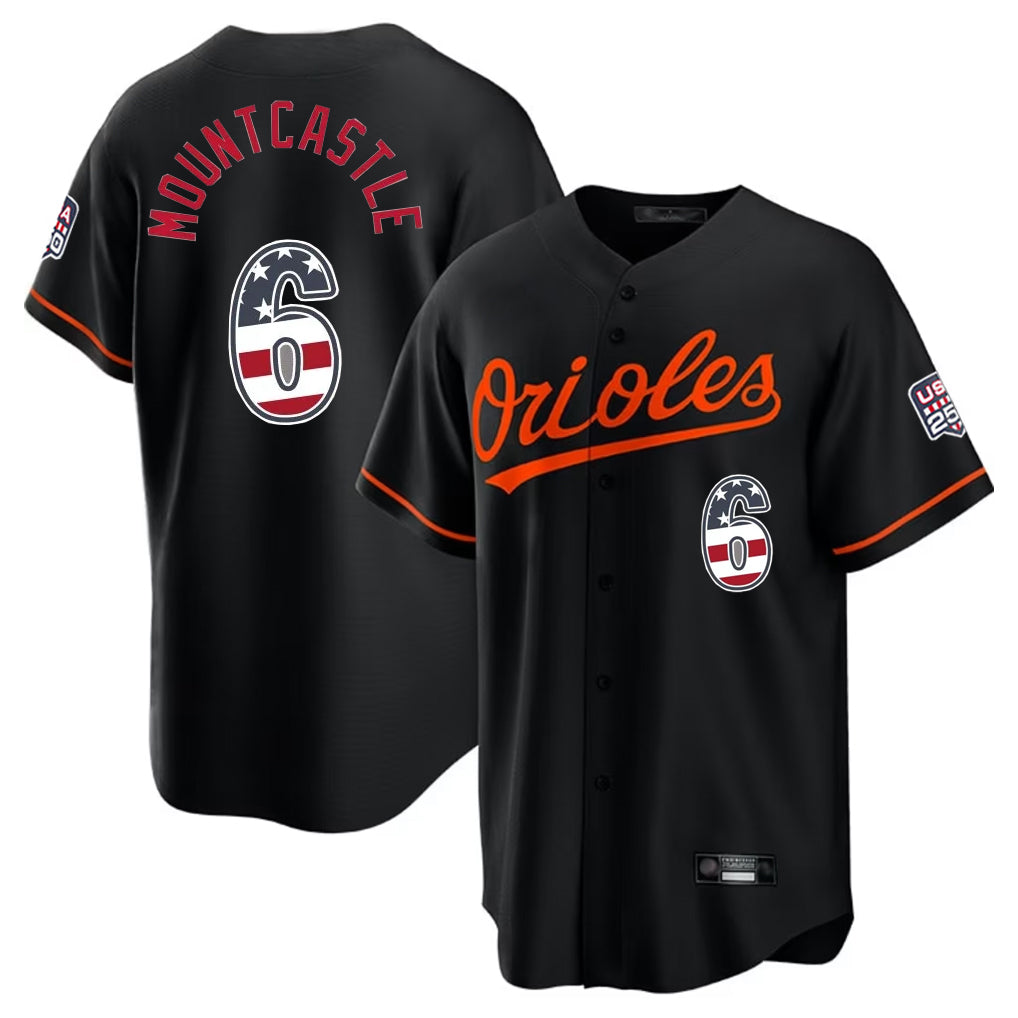 Kdoa B.Orioles #6 Ryan Mountcastle Player Black USA 250 Fourth of July Home Game Stitched Jerseys
