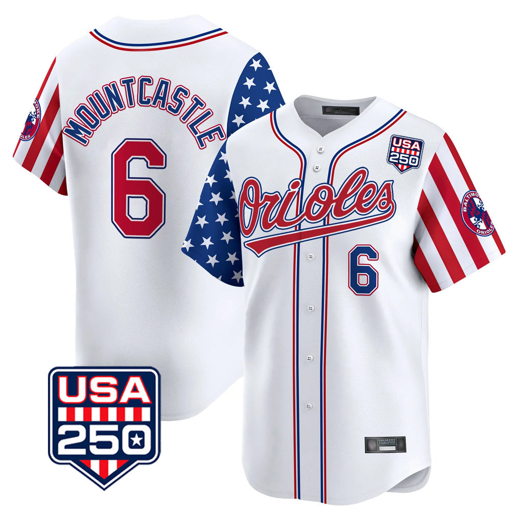 Kdoa B.Orioles #6 Ryan Mountcastle Player White USA 250 Independence Day Vapor Premier Home Game Stitched Jerseys