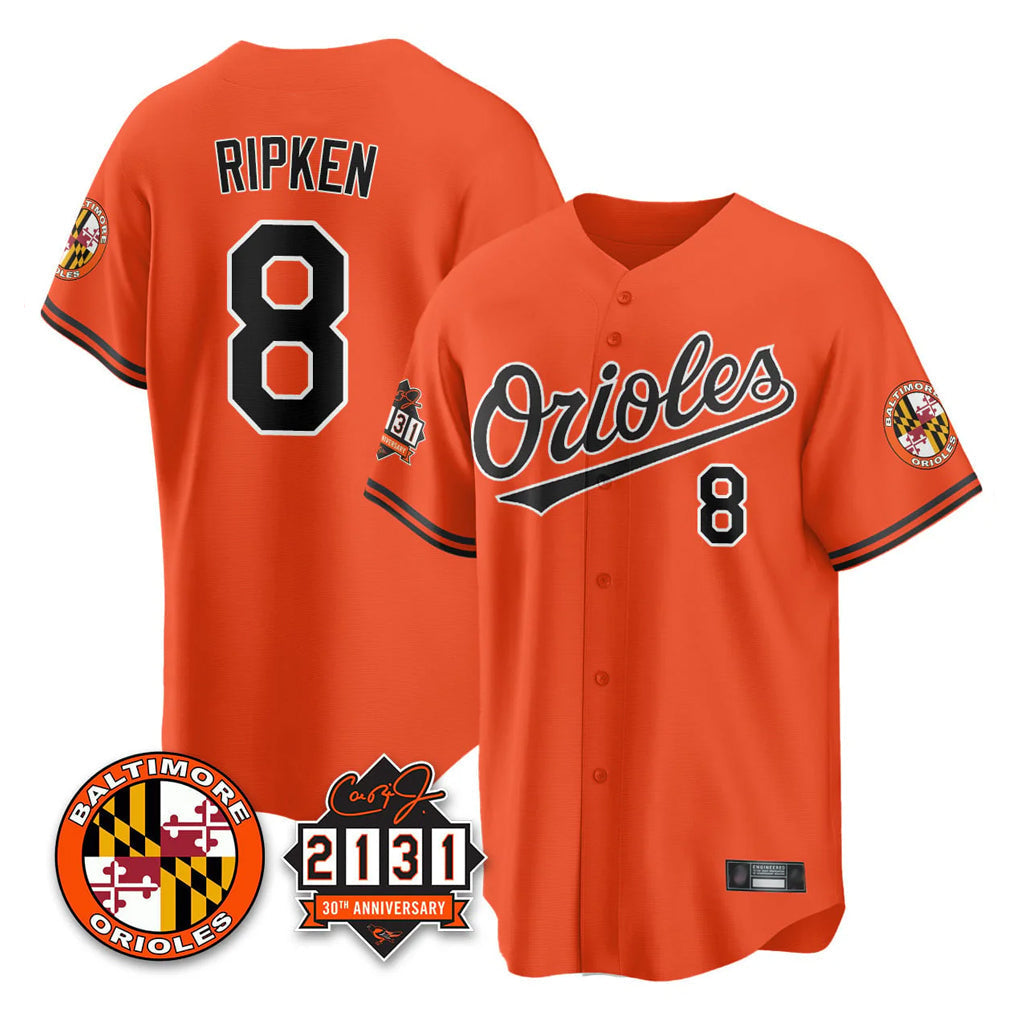 Kdoa B.Orioles #8 Cal Ripken Player Orange 30th Anniversary of 2131 Home Game Stitched Jerseys