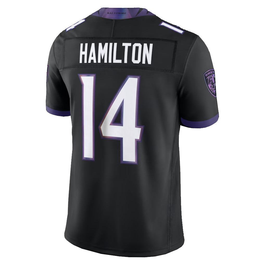 Kdoa B.Ravens #14 Kyle Hamilton Player Black Limited Elite Home Game Stitched Jerseys