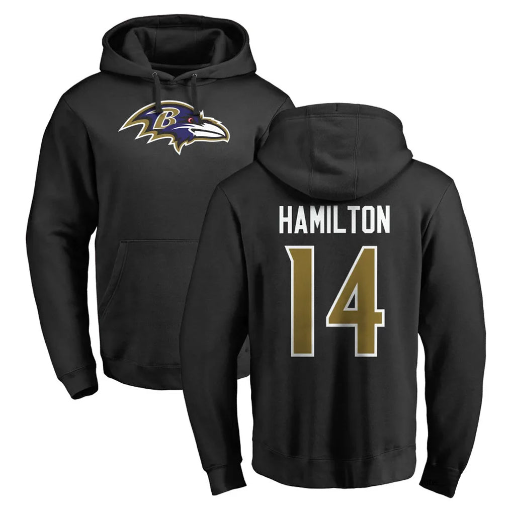 Kdoa B.Ravens #14 Kyle Hamilton Player Black Pullover Hoodie Stitched Jerseys