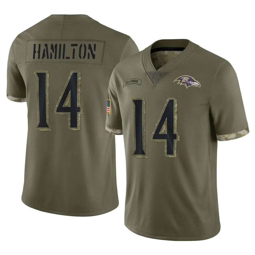 Kdoa B.Ravens #14 Kyle Hamilton Player Olive Salute To Service Game Stitched Jerseys