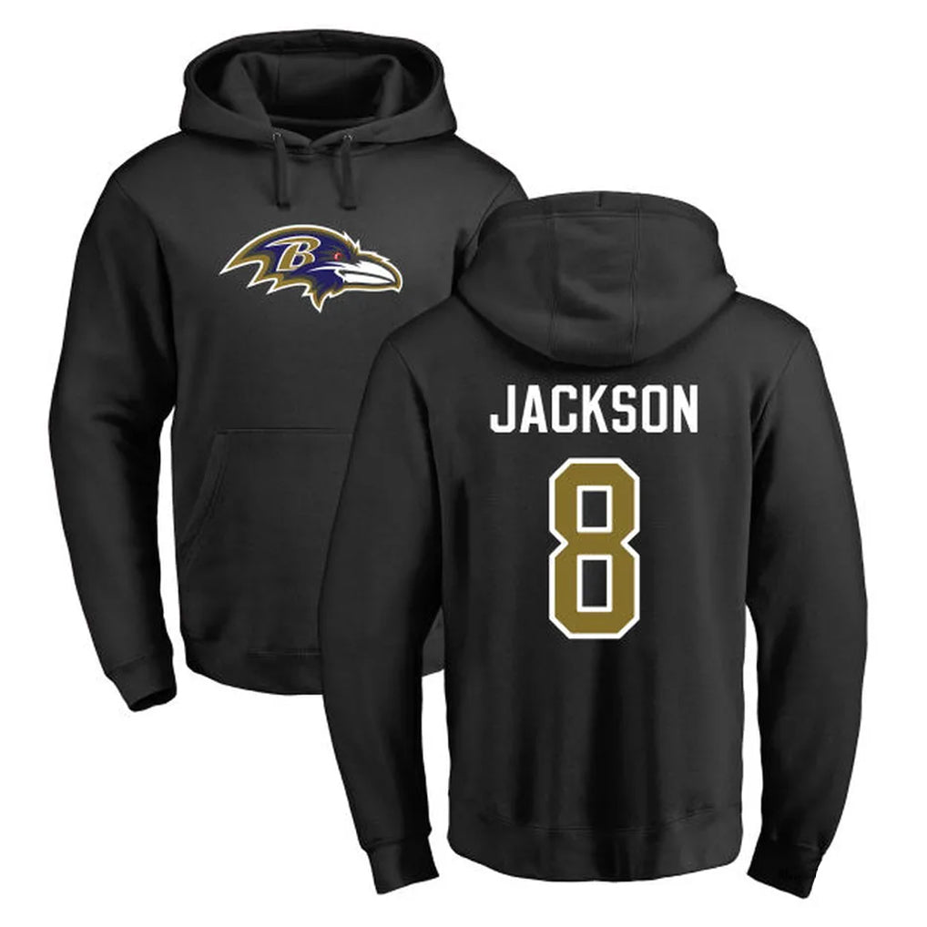 Kdoa B.Ravens #8 Lamar Jackson Player Black Pullover Hoodie Stitched Jerseys