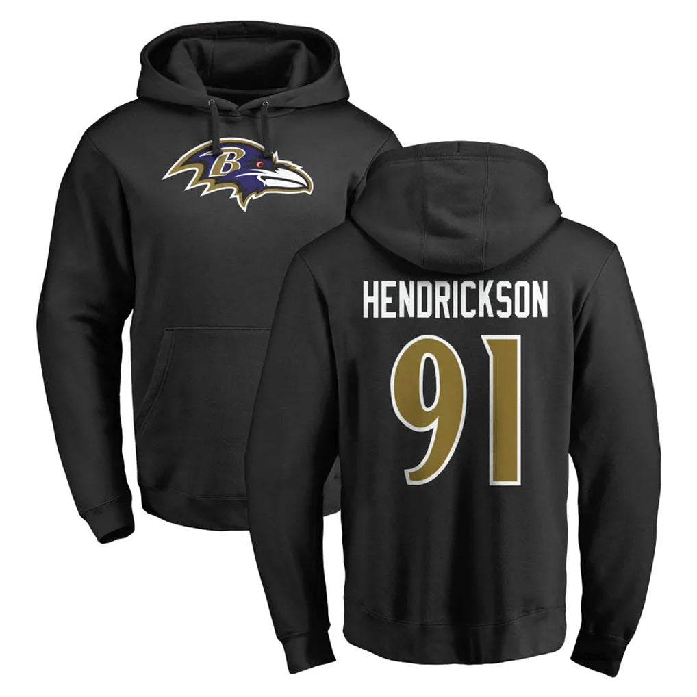 Kdoa B.Ravens #91 Trey Hendrickson Player Black Pullover Hoodie Stitched Jerseys