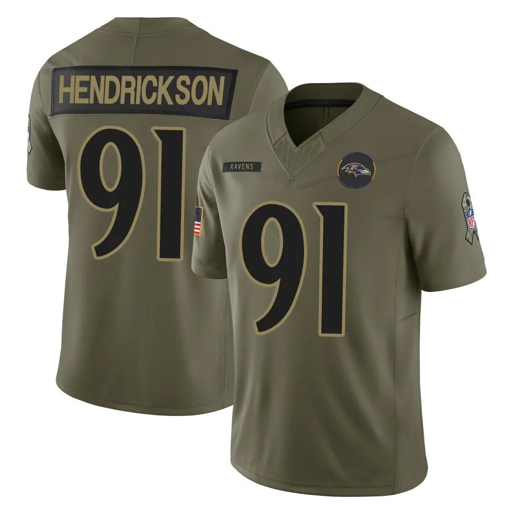 Kdoa B.Ravens #91 Trey Hendrickson Player Olive Salute To Service Limited Home Game Stitched Jerseys