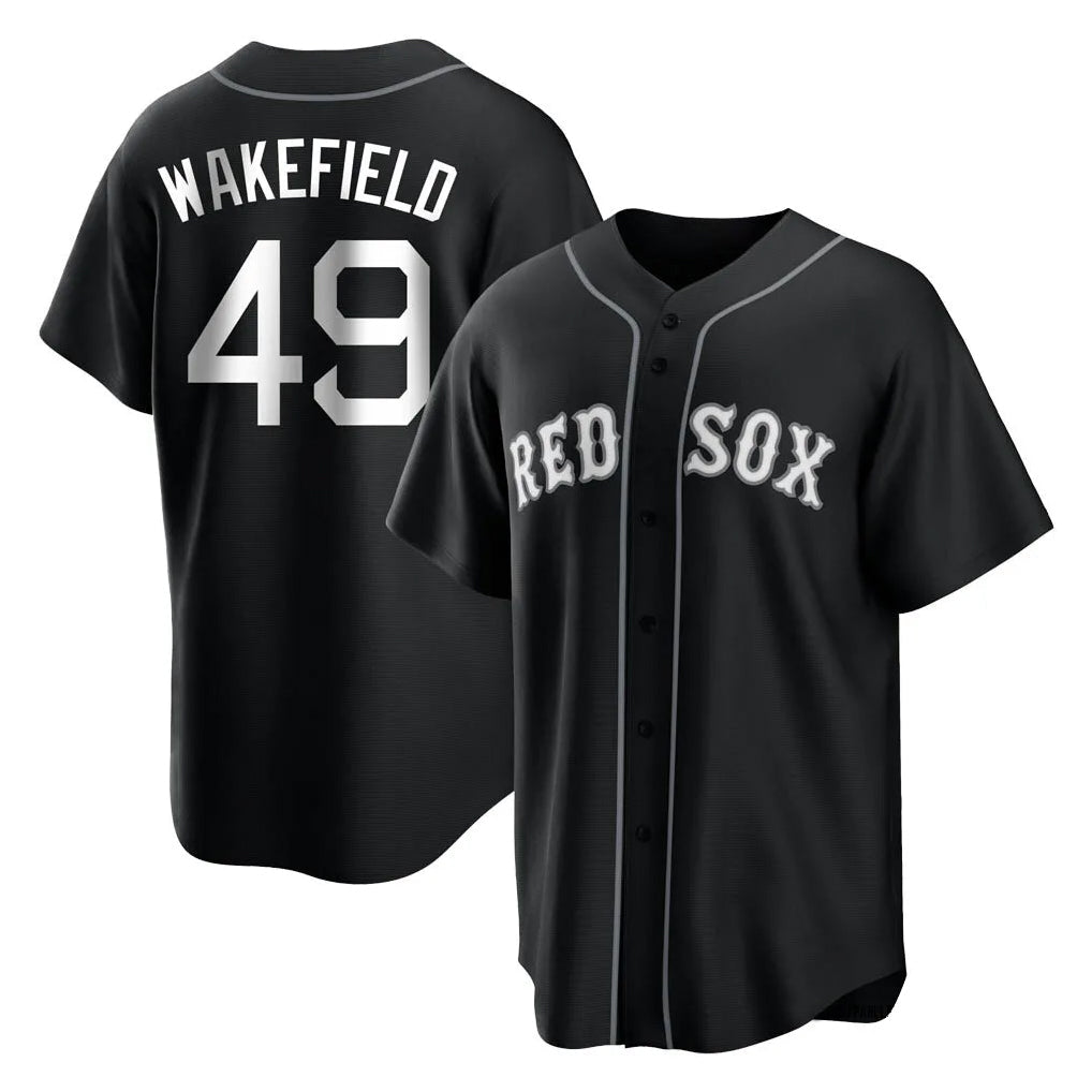 Kdoa B.Red Sox #49 Tim Wakefield Player Black Home Game Stitched Jerseys