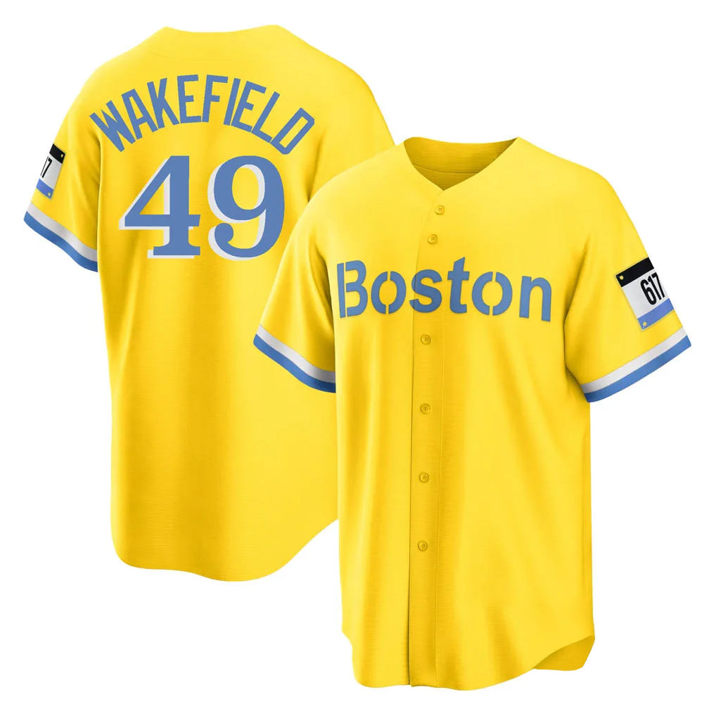 Kdoa B.Red Sox #49 Tim Wakefield Player Yellow Home Game Stitched Jerseys
