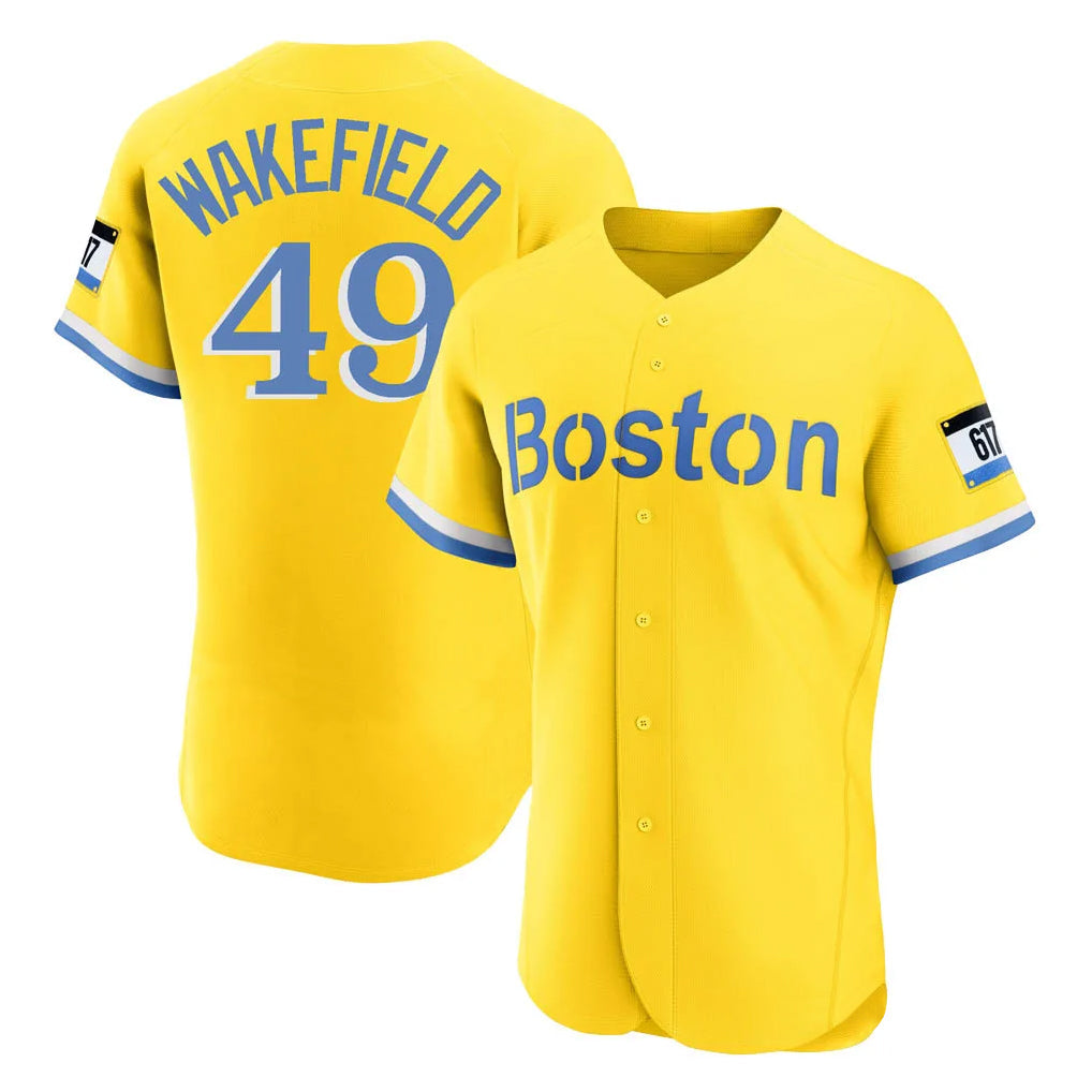 Kdoa B.Red Sox #49 Tim Wakefield Player Yellow Limited Elite Home Game Stitched Jerseys