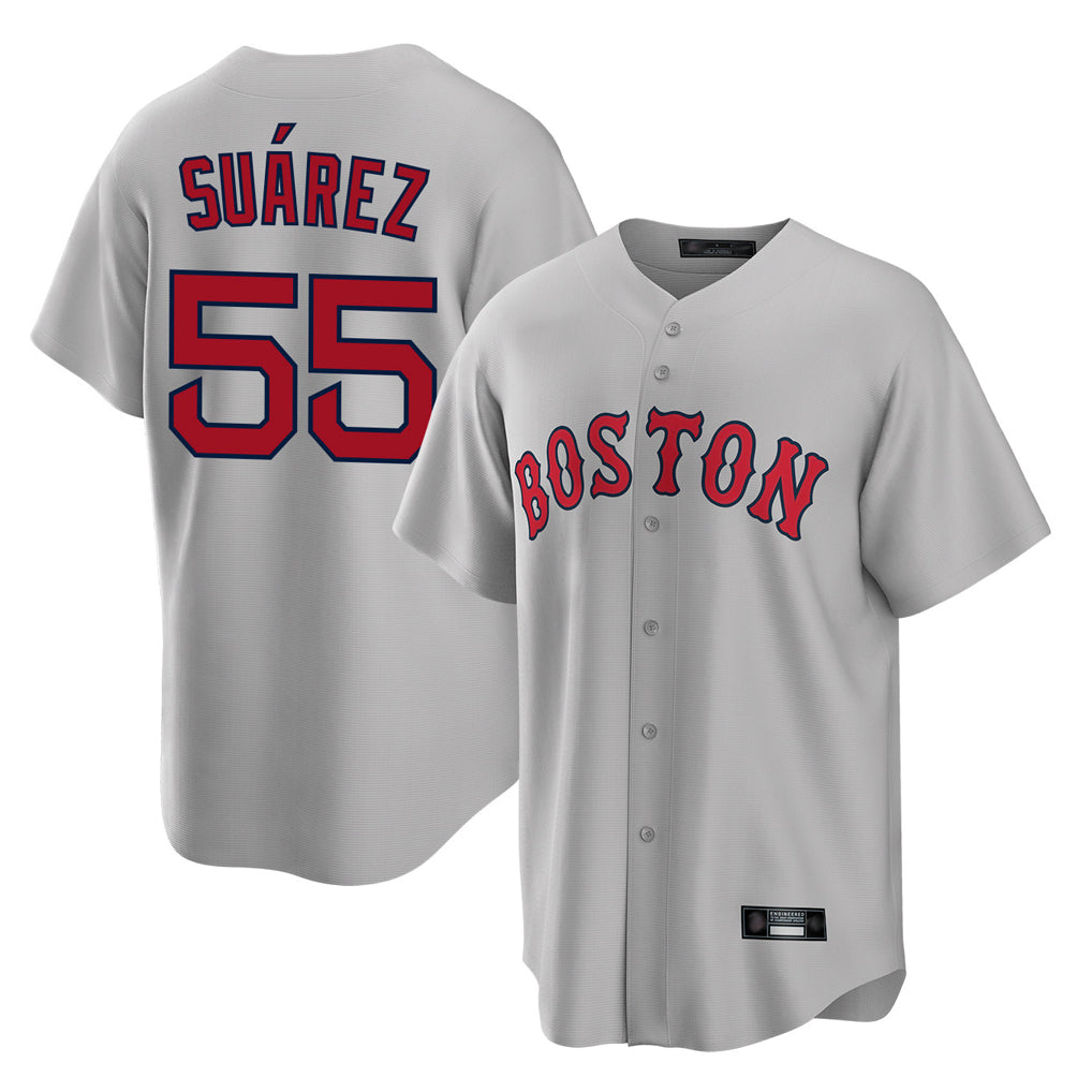 Kdoa B.Red Sox #55 Ranger Su¡§¡érez Player Gray Road Home Game Stitched Jerseys