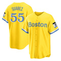 Kdoa B.Red Sox #55 Ranger Su¡§¡érez Player Yellow Home Game Stitched Jerseys