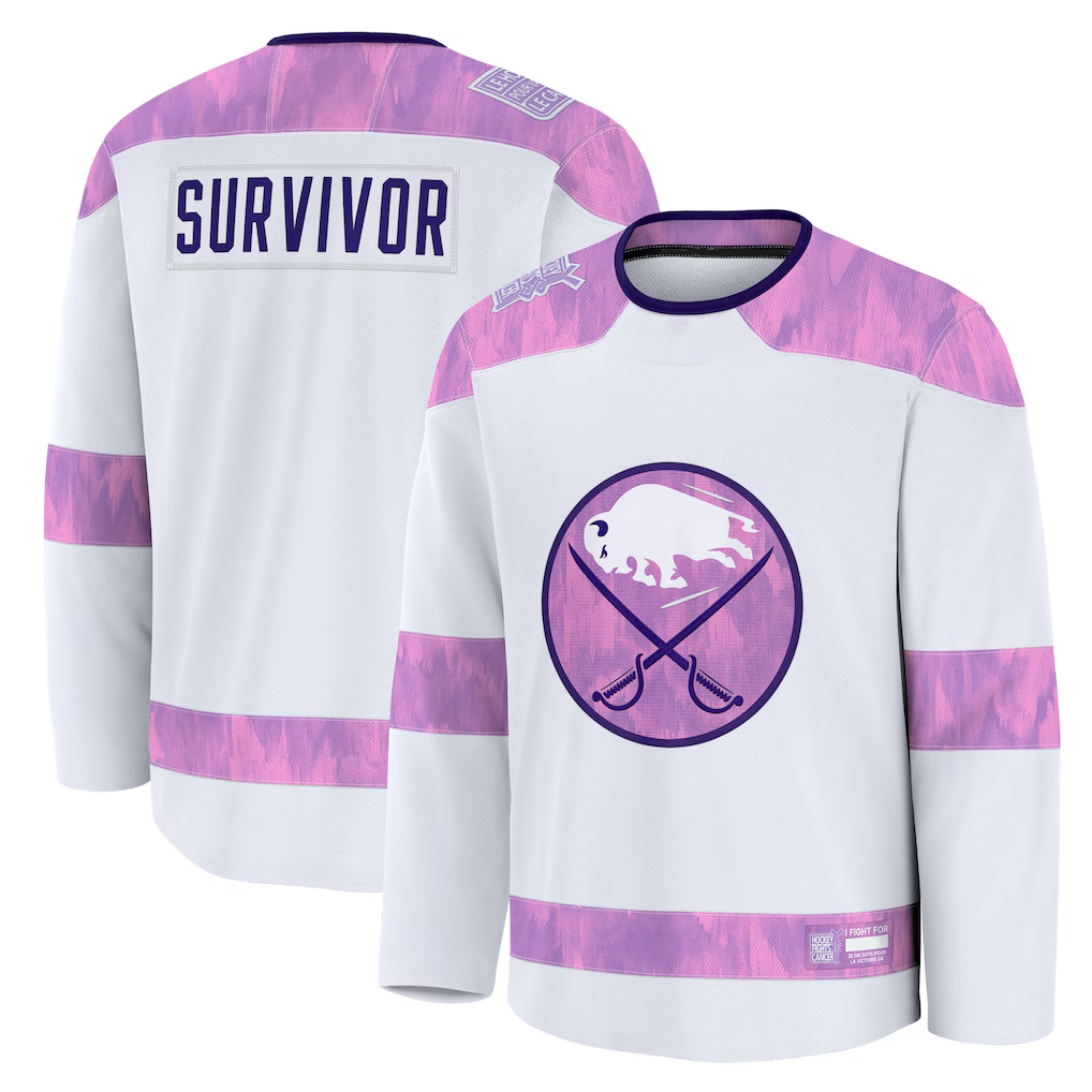 Kdoa B.Sabres White Hockey Fights Cancer Survivor Practice Stitched Jerseys