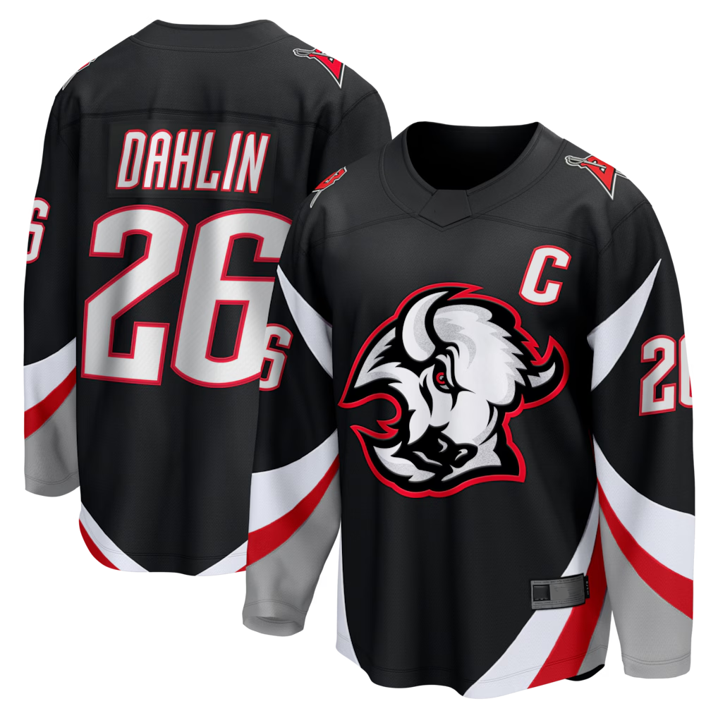 Kdoa B.Sabres #26 Rasmus Dahlin Black Alternate Captain Patch Breakaway Stitched Jerseys