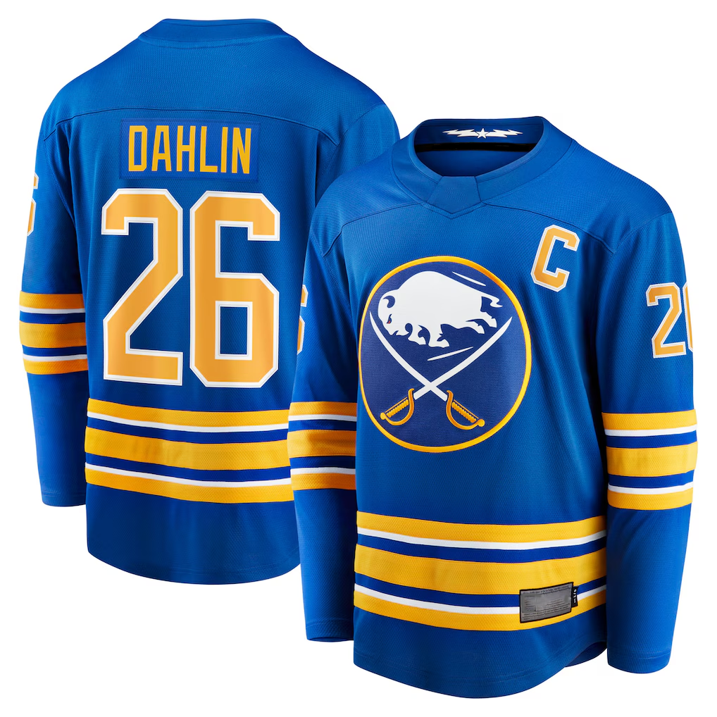 Kdoa B.Sabres #26 Rasmus Dahlin Royal Home Captain Patch Breakaway Stitched Jerseys