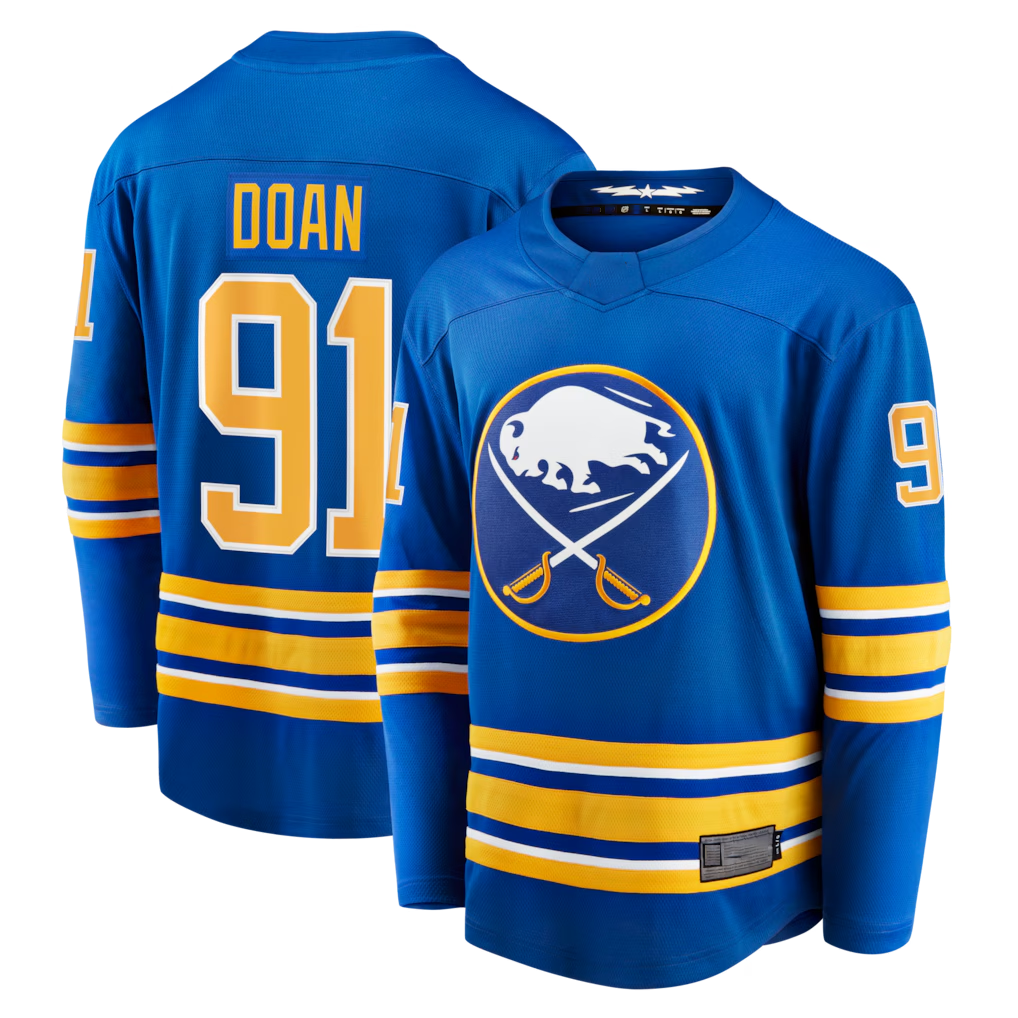 Kdoa B.Sabres #91 Josh Doan Royal Home Premier Breakaway Player Stitched Jerseys