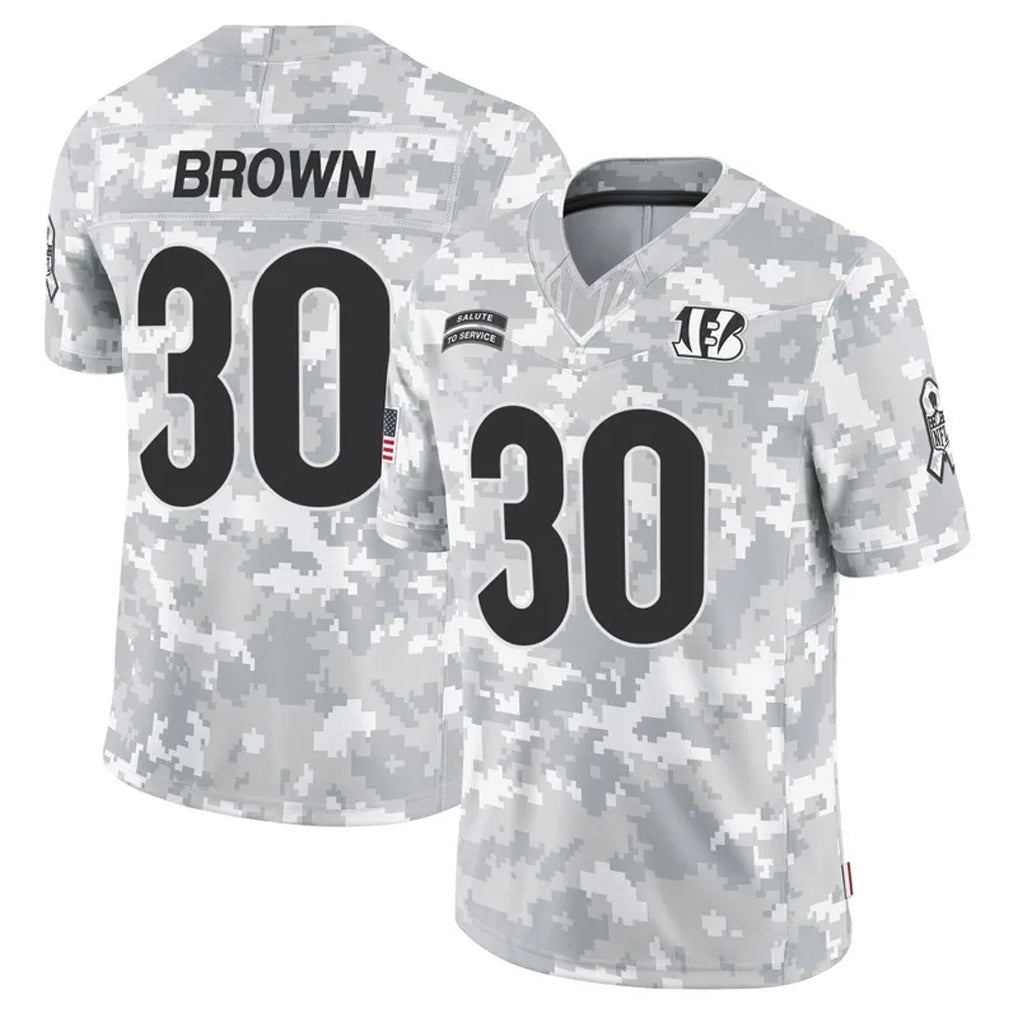 Kdoa C.Bengals #30 Chase Brown Player Arctic Camo Salute to Service Limited Stitched Jerseys