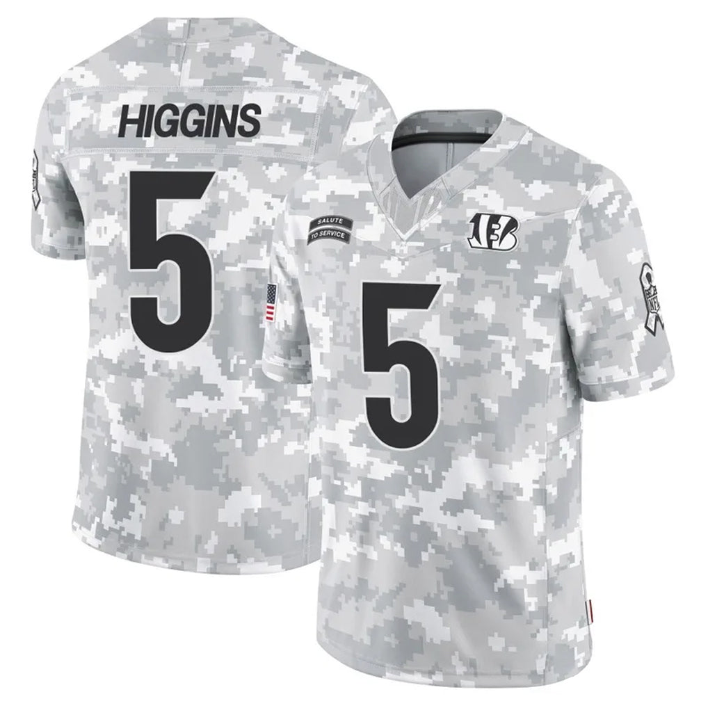 Kdoa C.Bengals #5 Tee Higgins Player Arctic Camo Salute to Service Limited Stitched Jerseys