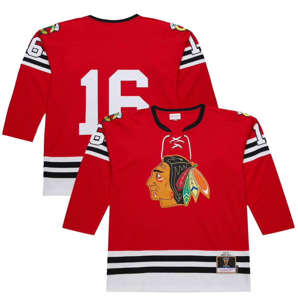 Kdoa C.Blackhawks #16 Bobby Hull Scarlet 1960-61 Power Play Jerseys