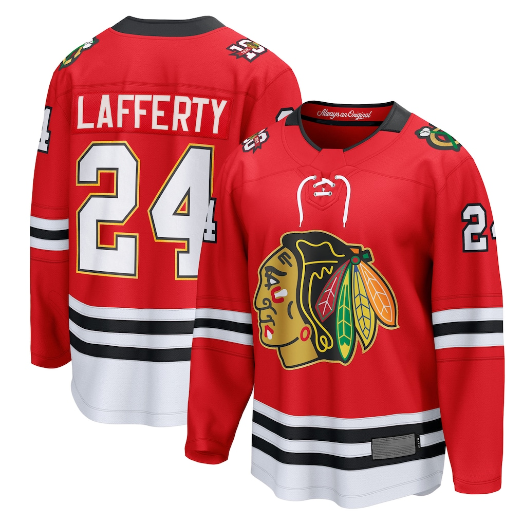 Kdoa C.Blackhawks #24 Sam Lafferty Red Centennial Breakaway Player Jerseys