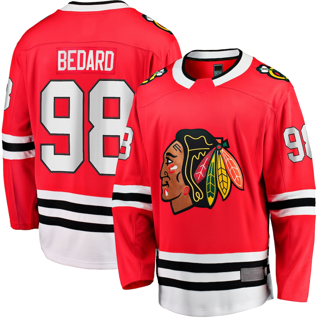 Kdoa C.Blackhawks #98 Connor Bedard Red Home Breakaway Player Jerseys