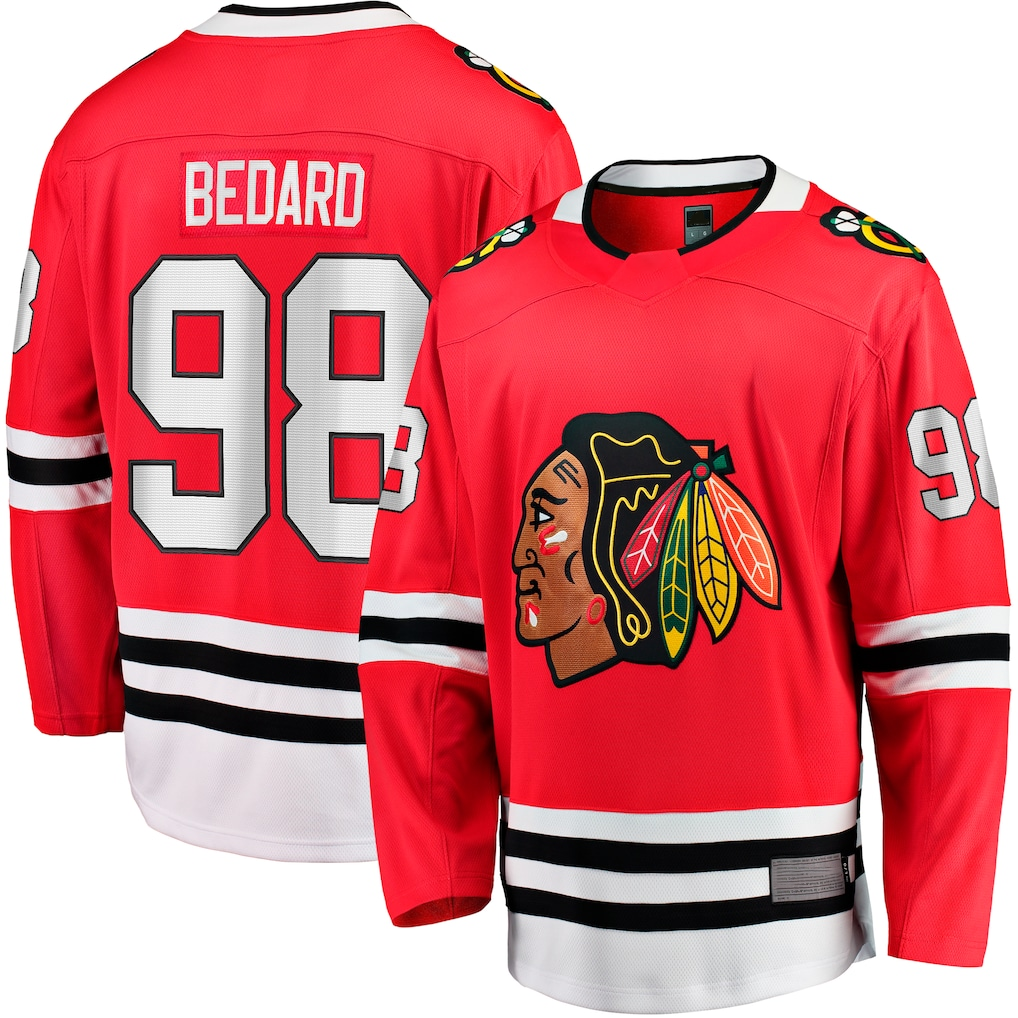 Kdoa C.Blackhawks #98 Connor Bedard Red Home Breakaway Player Jerseys
