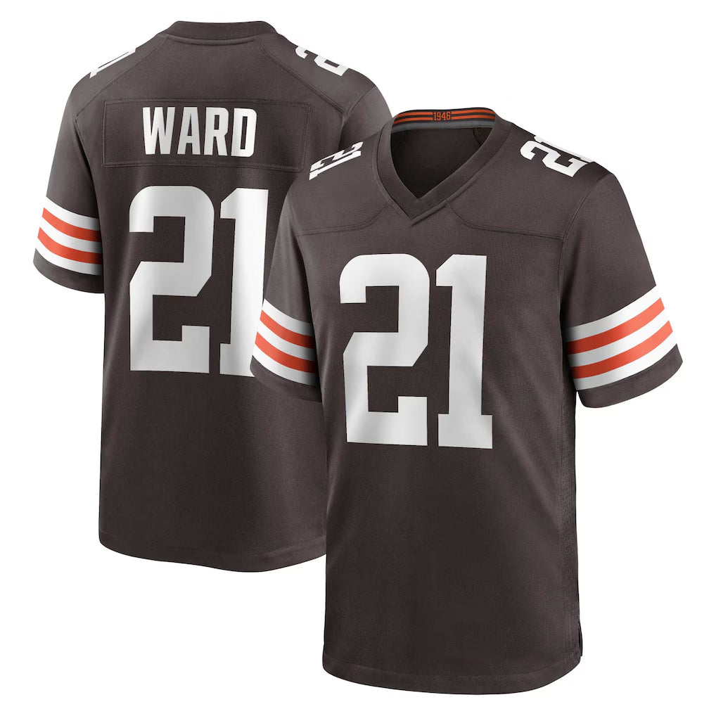 Kdoa C.Browns #21 Denzel Ward Player Brown Home Game Football Jerseys