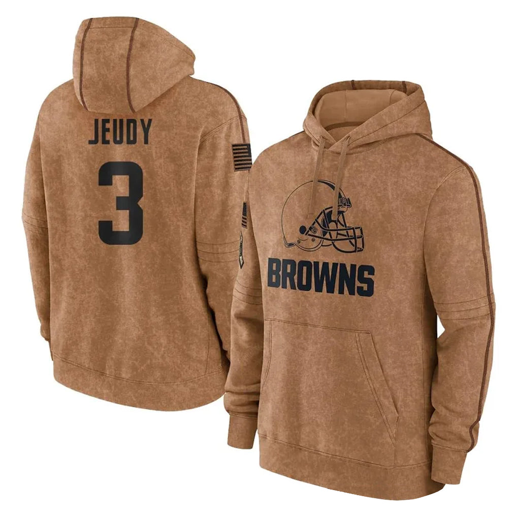 Kdoa C.Browns #3 Jerry Jeudy Player Brown Salute to Service Hoodies Limited Game Stitched Jerseys