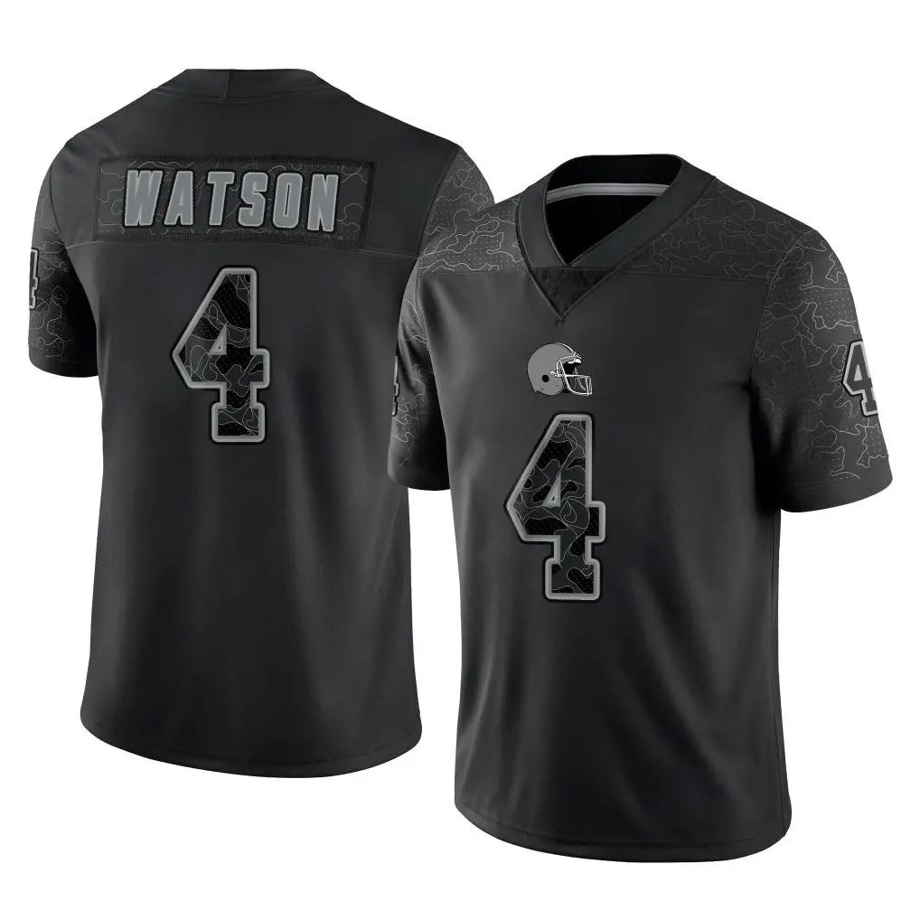 Kdoa C.Browns #4 Deshaun Watson Player Black Reflective Home Game Stitched Jerseys