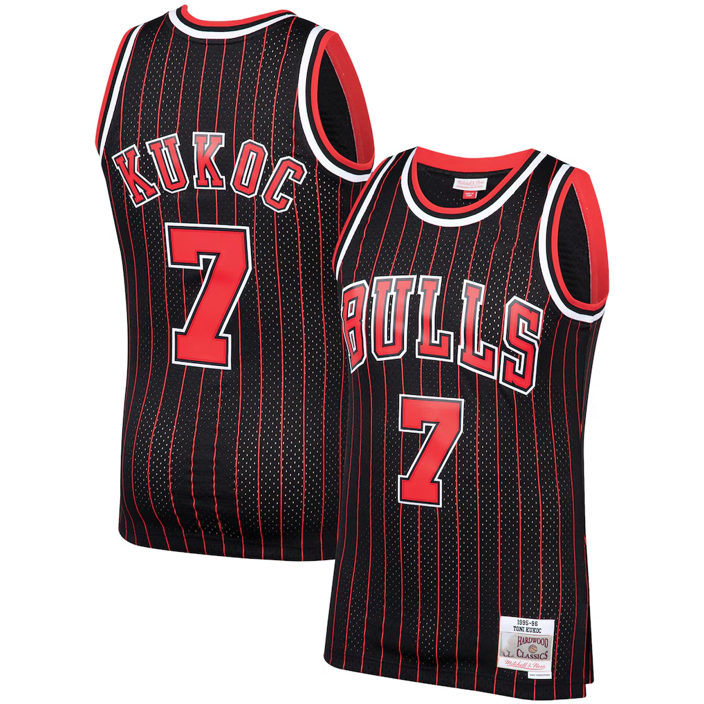 Kdoa C.Bulls #7 Toni Kukoc Mitchell & Ness Black 1995-96 Hardwood Classics Swingman Jerseys
