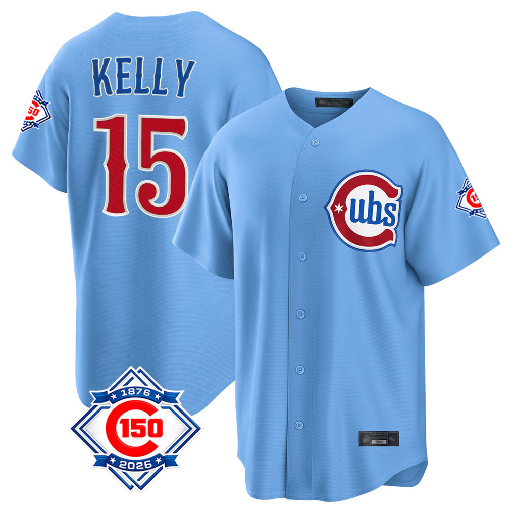 Kdoa C.Cubs #15 Carson Kelly Player Light Blue 150th Anniversary Home Game Stitched Jerseys