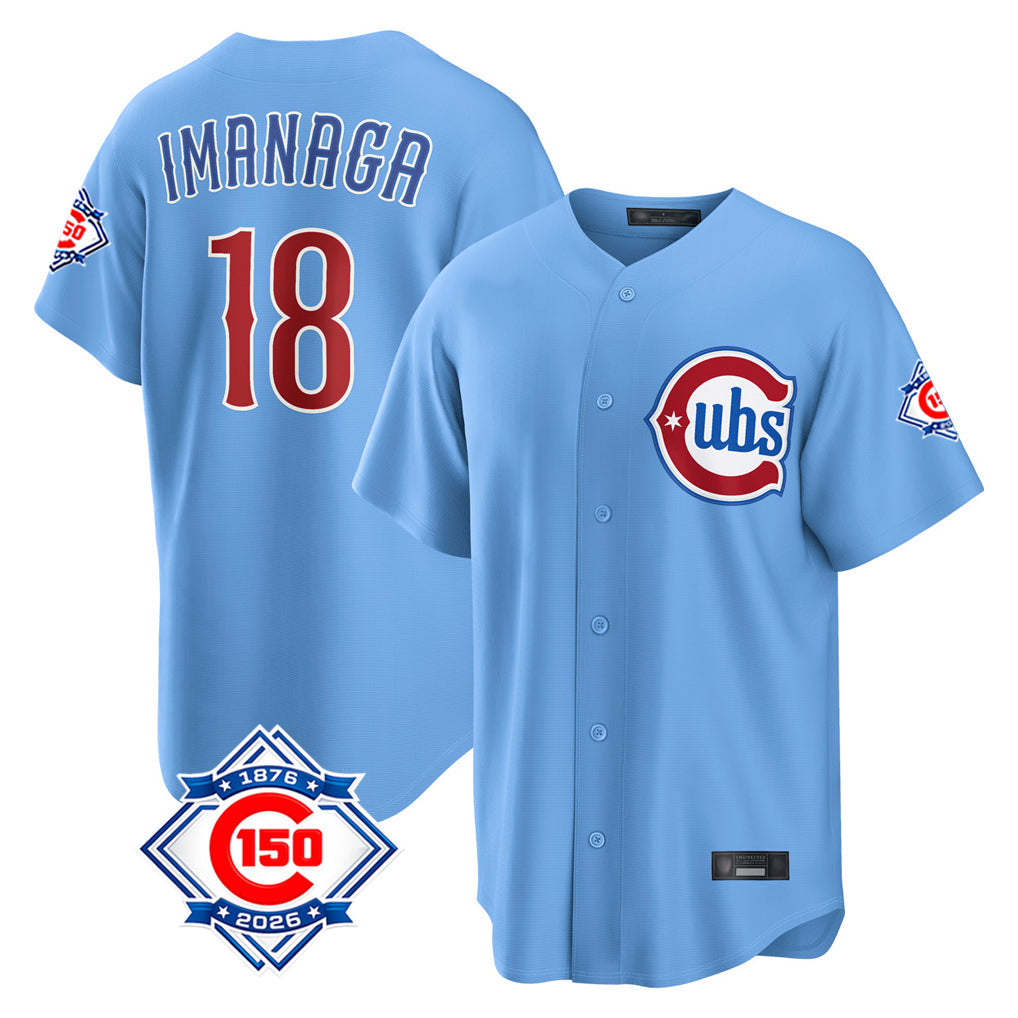 Kdoa C.Cubs #18 Shota Imanaga Player Light Blue 150th Anniversary Home Game Stitched Jerseys