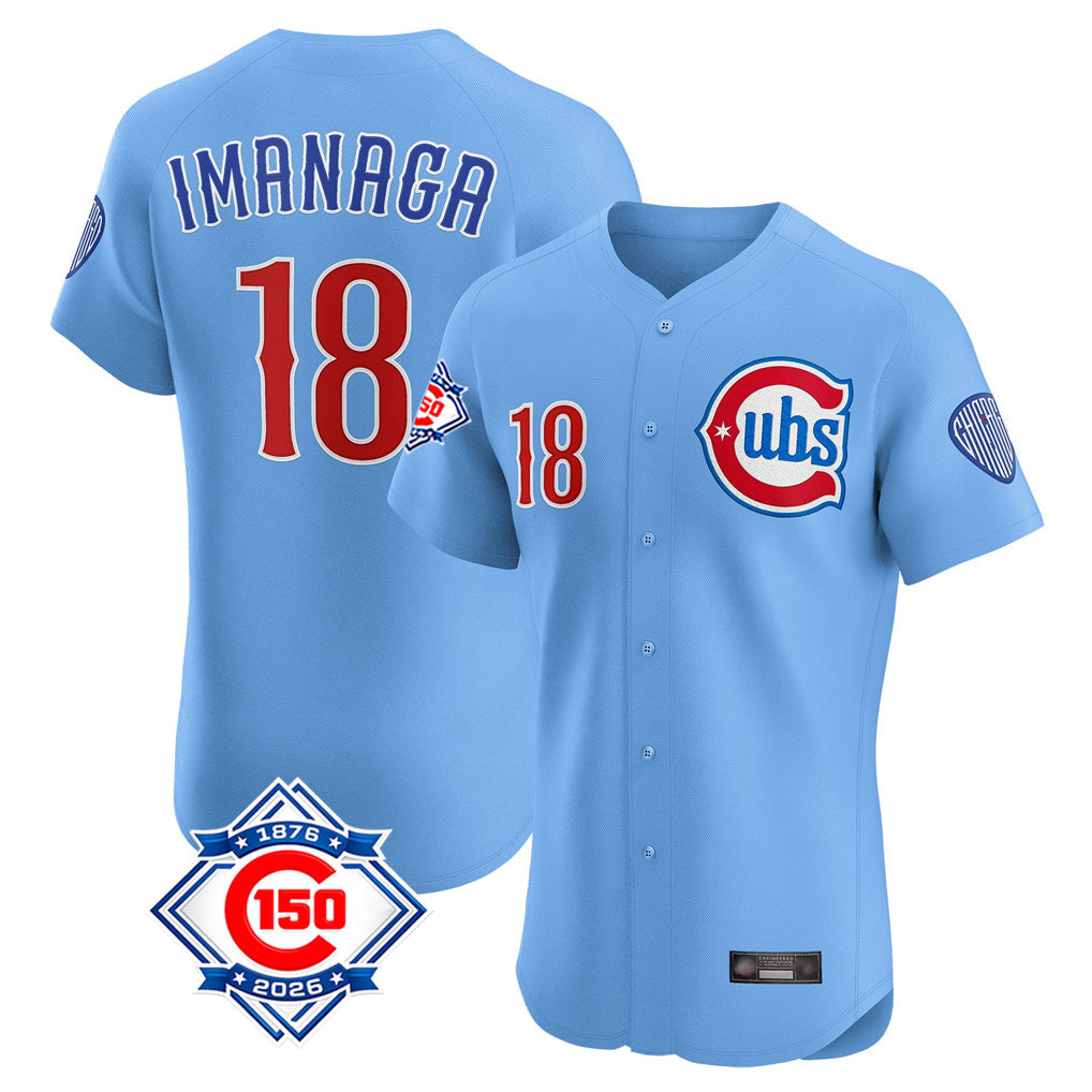 Kdoa C.Cubs #18 Shota Imanaga Player Light Blue 150th Anniversary Limited Elite Home Stitched Jerseys