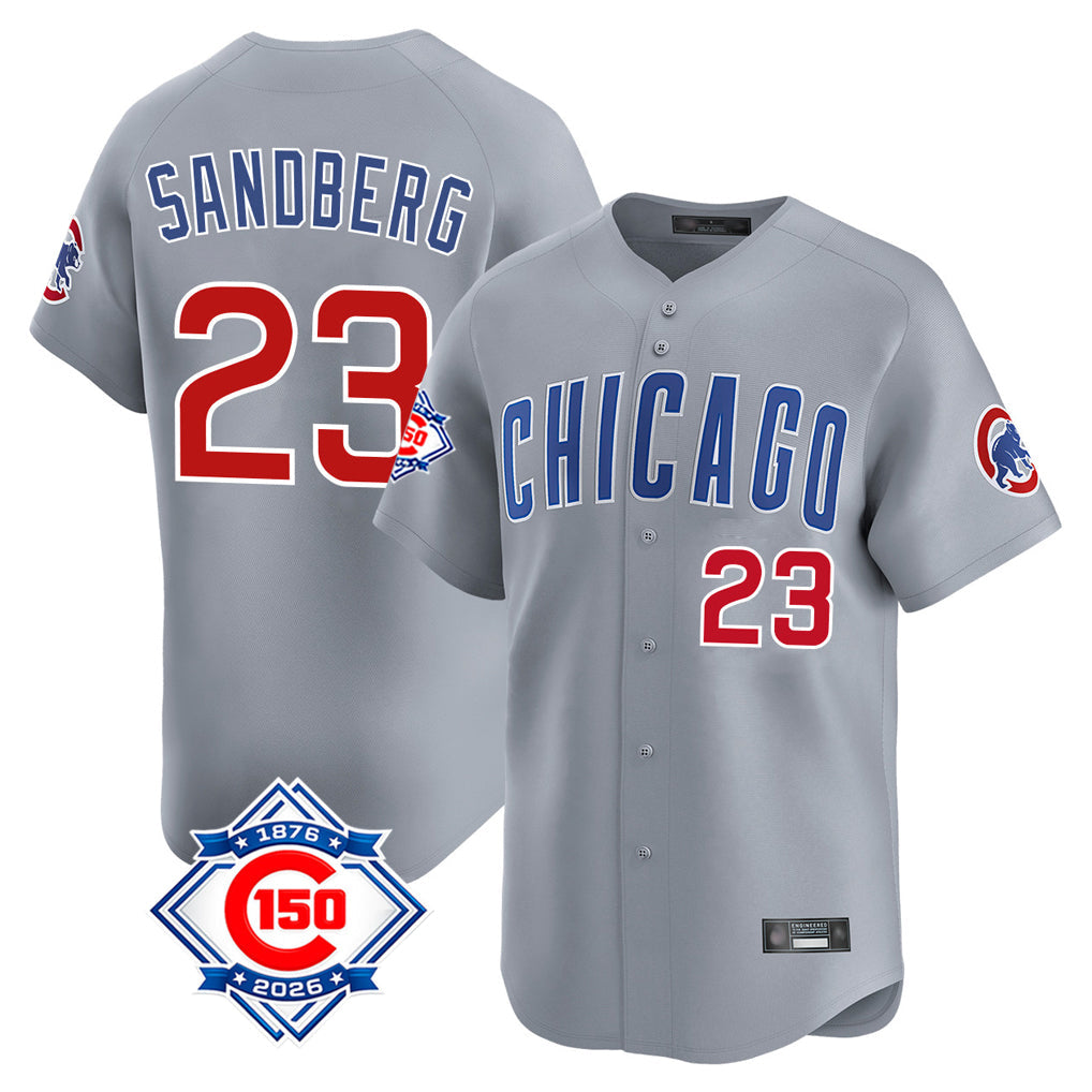 Kdoa C.Cubs #23 Ryne Sandberg Player Gray Road 150th Anniversary Limited Home Stitched Jerseys