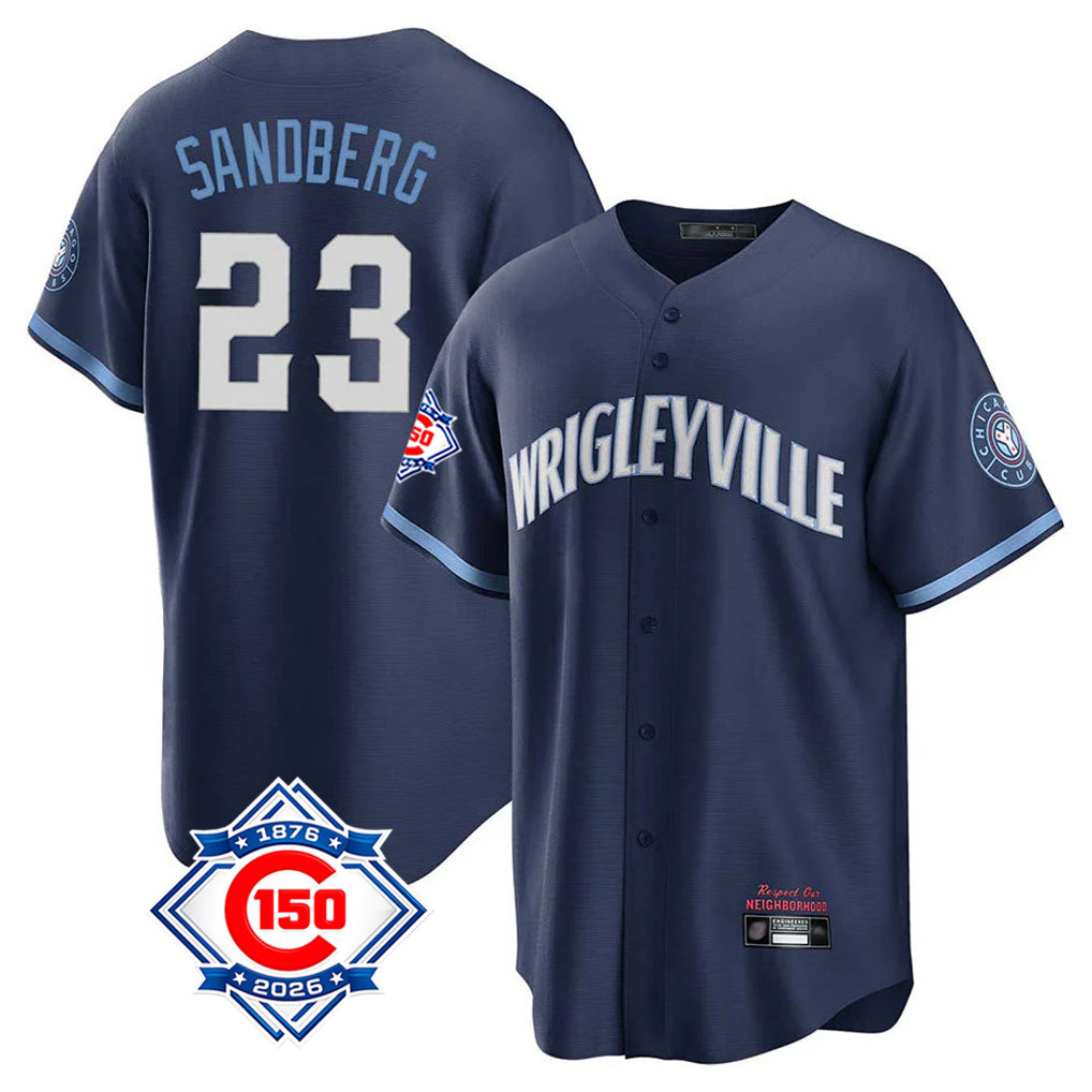 Kdoa C.Cubs #23 Ryne Sandberg Player Navy 150th Anniversary City Connect Home Game Stitched Jerseys