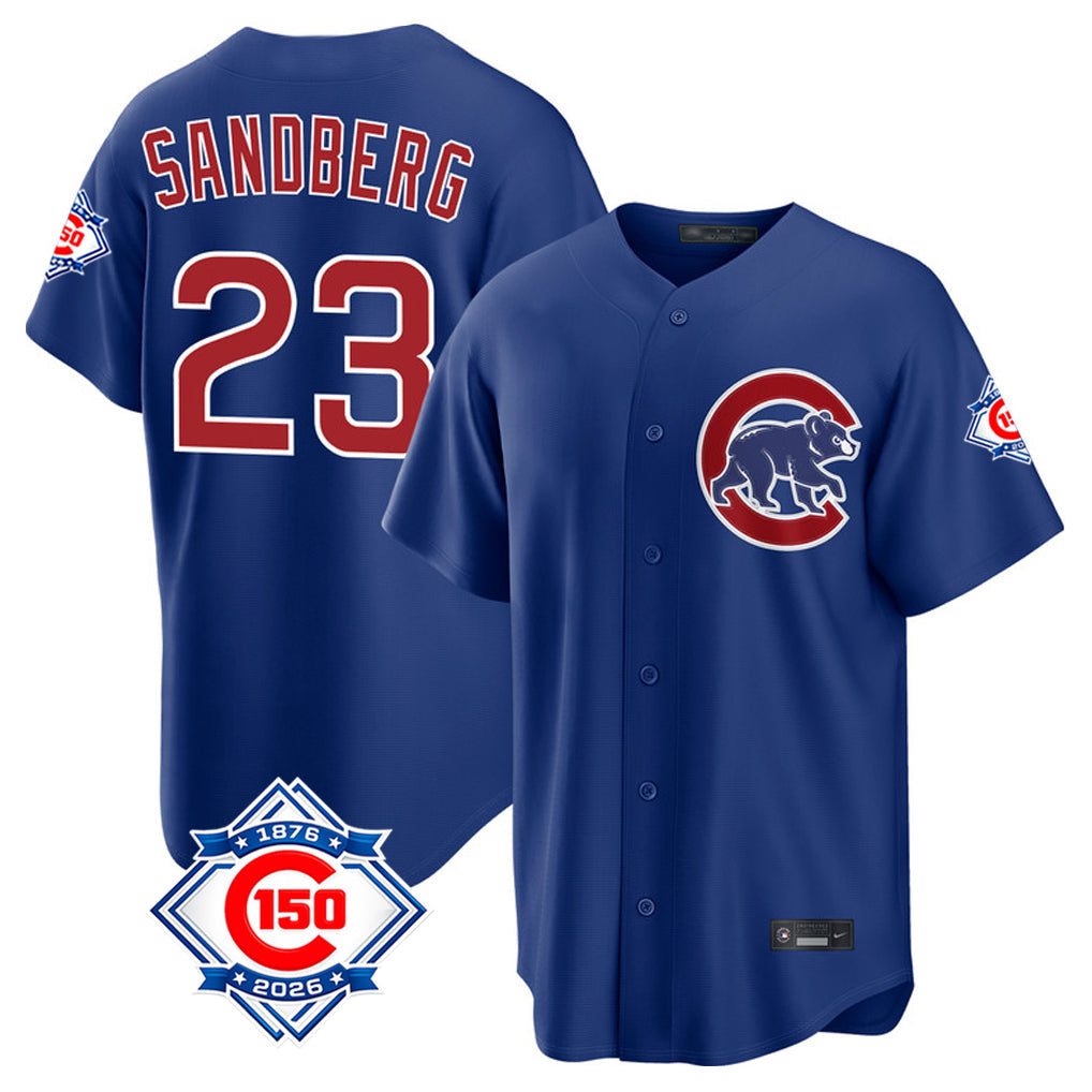 Kdoa C.Cubs #23 Ryne Sandberg Player Royal 150th Anniversary Home Game Stitched Jerseys