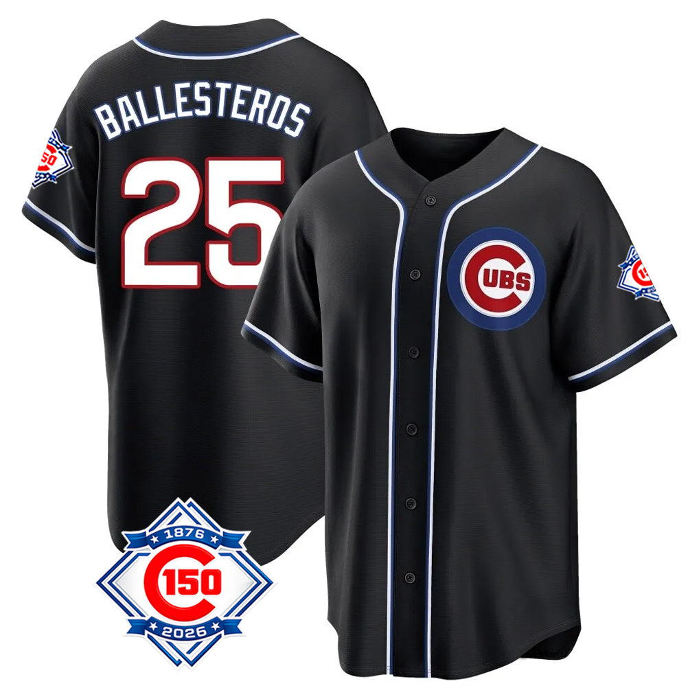 Kdoa C.Cubs #25 Mois¡§|s Ballesteros Player Black Fashion Out 150th Anniversary Game Stitched Jerseys