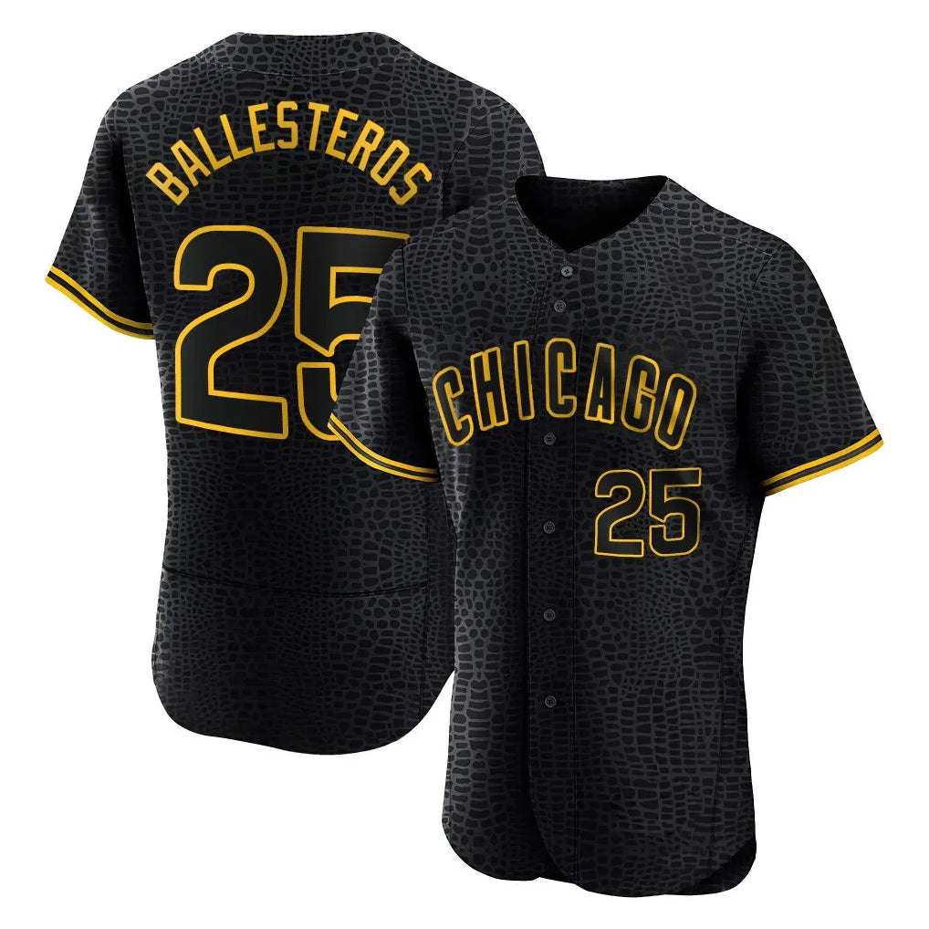 Kdoa C.Cubs #25 Mois¡§|s Ballesteros Player Black Snake Skin City Limited Elite Home Game Stitched Jerseys