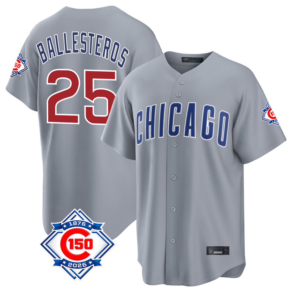 Kdoa C.Cubs #25 Mois¡§|s Ballesteros Player Gray 150th Anniversary Home Game Stitched Jerseys